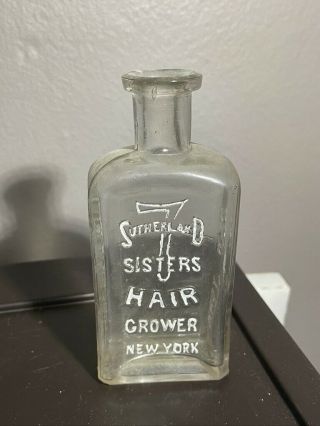 Antique Sutherland Sisters 7 Hair Grower Glass Bottle Aqua Blue 1800s 2