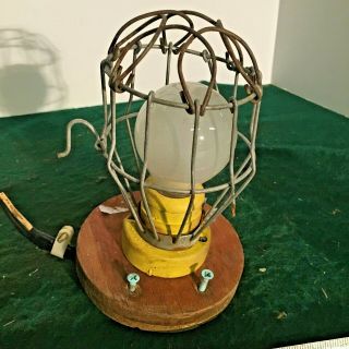 Vtg Antique Industrial Factory Wire Metal Work Trouble Drop Light Cage Protector