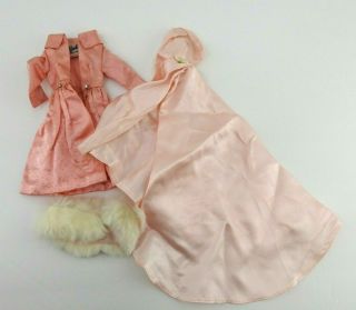 Vintage Barbie 983 Enchanted Evening Dress Pink Satin Coat W Glitter Fur Stole