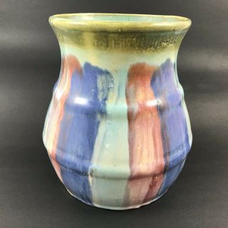 Antique Hull Pottery Early Art Deco 1920s Stoneware Vase Painted Striped Glaze