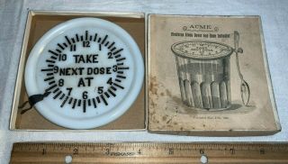 Antique Acme Medicine Glass Cover Dose Indicator Milk Glass Clock Face Nov 1896