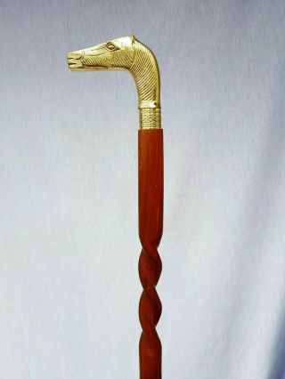 Walking Stick Nautical Brass Horse Head Handle Walking Stick Wooden Cane