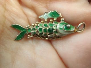 Antique Chinese Sterling Silver & Enamel Articulated Koi Fish Pendant 1 Inch