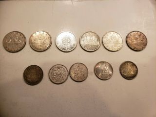 6 Canada Silver Dollars & 5 Canadian Silver Halves