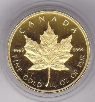 1989 Canada Proof Gold Maple Leaf 1/4 Oz 9999 Fine Coin Mintage 6998