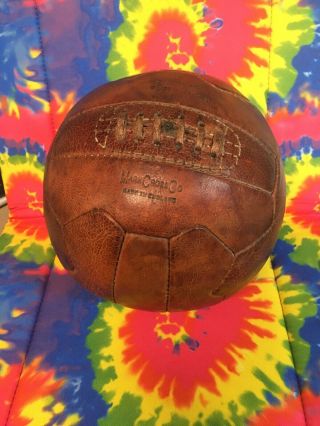Mark Cross,  Antique Leather Football Soccer Ball 18 Panel Made In England Last Ch