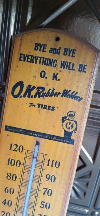 Antique Vintage O.  k.  Rubber Welders Tires Advertising Thermometer Hiawatha KS 2