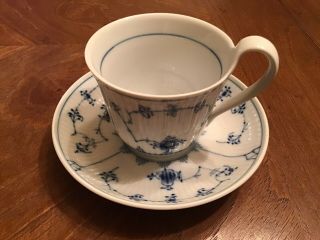 Vintage Royal Copenhagen Blue Fluted Plain Lace Coffee Cup And Saucer Antique