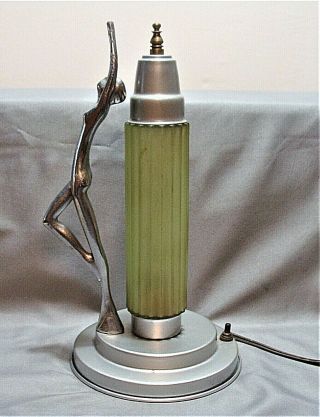 Marvelous Antique 12.  5 " Tall 1920s Art Deco Lamp W Chrome Nude Woman