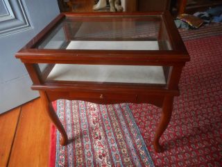 Bombay? End Table Lift Top Wood And Glass Curio Display Cabinet Case With Drawer