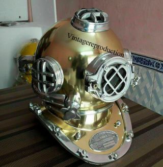 1antique Brass Scuba Deep Diving Divers Helmet Mark V Us Navy Vintage