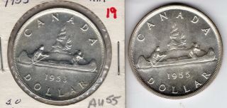 1955 & 1953 Canadian Silver Dollars 80 Silver Canada Coins You Grade