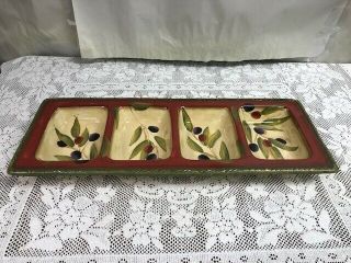 Clay Art - Antique Olive - 4 Part Divided Relish Serving Dish - Hand Painted
