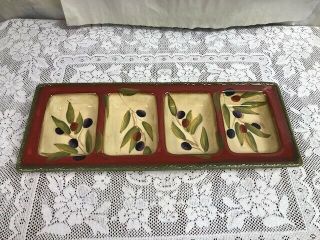 Clay Art - Antique Olive - 4 Part Divided Relish Serving Dish - Hand Painted 2