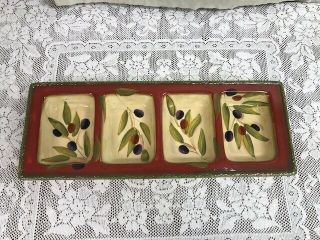 Clay Art - Antique Olive - 4 Part Divided Relish Serving Dish - Hand Painted 3