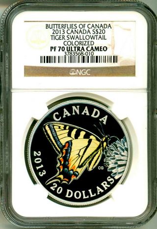 2013 Canada S$20 Butterflies Of Canada Tiger Swallowtail Colorized Ngc Pf70 Uc