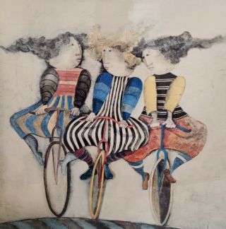 Vtg Graciela Rodo Boulanger 3 Girls " Holiday On Wheels " Art Print Framed Large