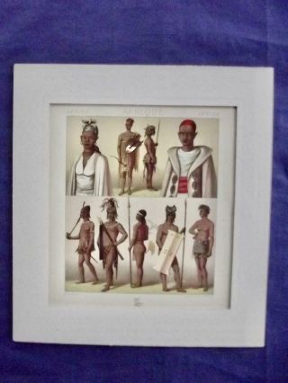 Antique 1876 Hand Colored Engraving Africa Racinet Le Costume Historique Matted