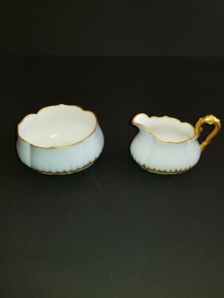 Antique Limoges M Redon Creamer And Sugar.  Baby Blue And Gold Gilding.