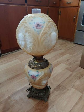 Vintage Gwtw Gone With The Wind Banquet Oil Lamp W/cherub Baby Face Ball Shade