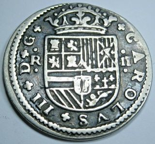 1710 Spanish Silver 2 Reales Antique 1700s Colonial Two Bits Pirate Coin 2
