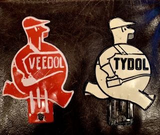 Tydol & Veedol Gas & Oil Vintage Antique License Plate Toppers 1940’s