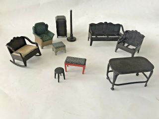 10 Old Vintage Tootsie Toy Metal Ottoman Rocking Chair,  Living Room Furniture