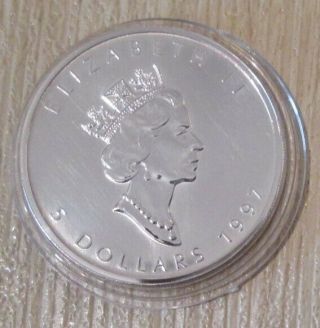 1997 Canadian Maple Leaf 1 Oz Silver Coin - Key Date - Lowest Mintage: 100,  970
