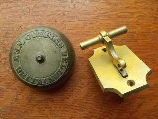 Antique Brass Mechanical Corbins Doorbell & Cast Brass Pull Pat.  1868