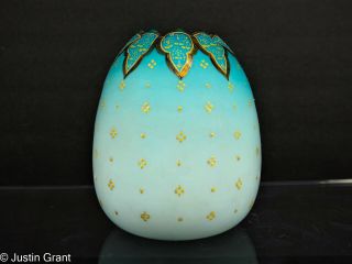 Antique Bohemian Victorian Harrach Hand Painted Moorish / Persian Art Glass Vase