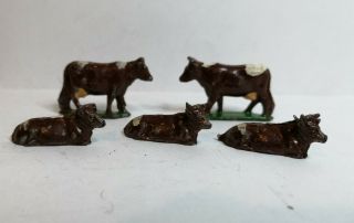 Vintage Lead Charbens Ho Oo Scale Railway Farm Animals 5 X Brown Cow Family