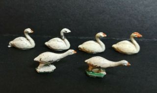 Vintage Lead Charbens Ho Oo Scale Railway Farm Animals 5 X Swans And Geese