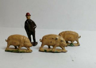 Vintage Lead Charbens Ho Oo Scale Railway Farm Animals Farmer And Pigs