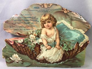 Rare C 1900 Chewing Gum Advertising Elkhart Ind Oyster Die Cut Victorian Antique