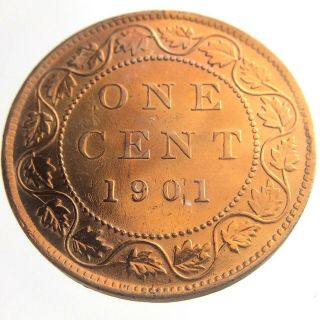 1901 Canada One 1 Cent Large Penny Copper Canadian Whizzed Victoria Coin P435