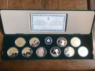 1988 Calgary Olympic Silver (. 925) 10 Coin Set (10 Troy Oz),  1st Day Cover Stamp
