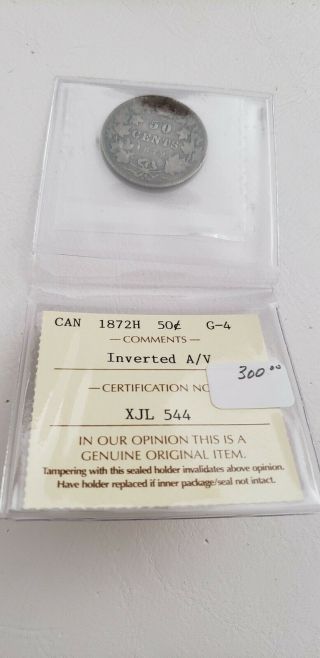 Can Coins,  Iccs Cert 1872h 50 Cent G - 4 Inverted A/v