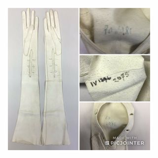Opera Length Womens 1950s White Kid Skin Leather Gloves Extra Long 22” (m8)