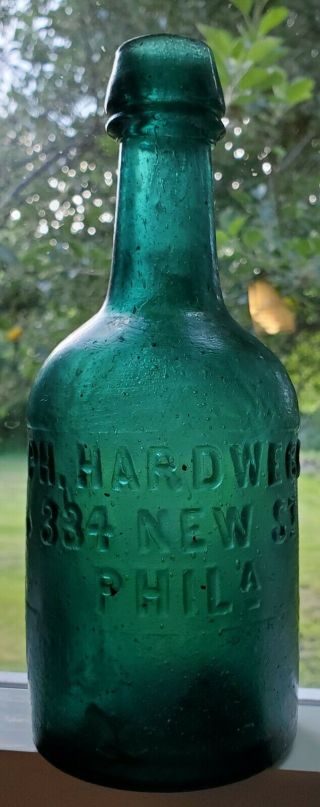 Antique Squat Bottle.  Ph.  Hardwegg  Philadelphia Deep Green.