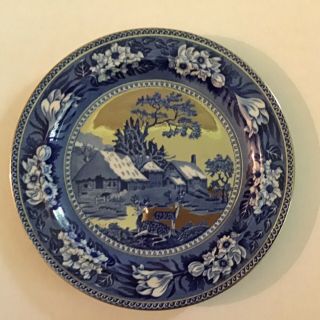 Antique Wedgwood Blue & White Fallow Deer Silver Luster - 10” Dinner Plate
