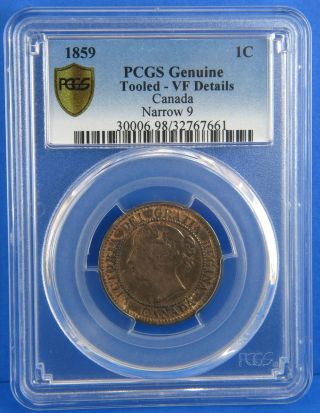 1859 One Cent Canada Narrow 9 Pcgs Certified Vf Details Tooled Canadian