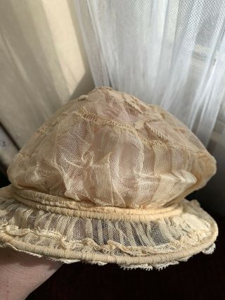 Antique French Ladies Lace Bonnet - Embroidery On Tulle