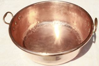 Antique French Copper Jam Pan With Bronze Handles Rolled Rim 16.  5inch 7.  7lbs