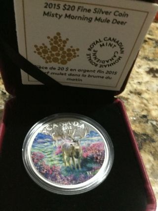 2015 Canada $20 " Misty Morning Mule Deer " 1oz.  999 Fine Silver Coin Proof