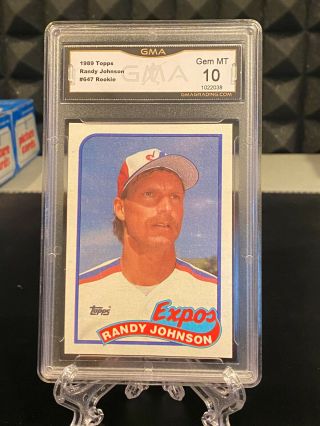 1989 Topps Randy Johnson Expos 647 Rc Gma 10 Gem Rookie Card Hall Of Fame