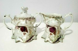 Antique Rs Prussia Porcelain Sugar Bowl And Creamer Set