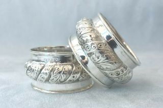 Antique Hallmarked 1888 Victorian Sterling Silver Repousse Napkin Rings