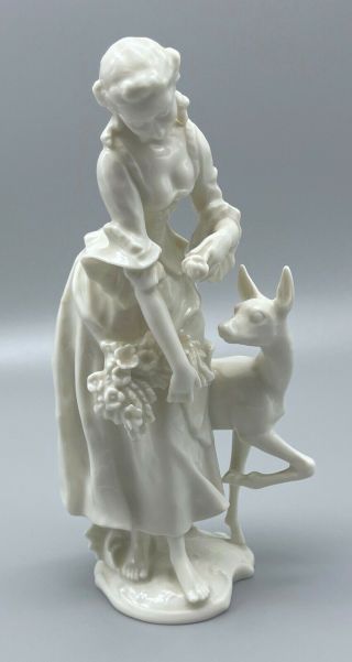 Hutschenreuther Woman With Deer Figurine By K.  Tutter Blanc De Chine