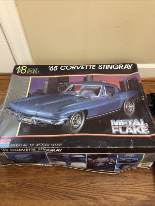‘65 Corvette Stingray Blue Metal Flake Monogram Model Car Kit 1/8 Scale Complete