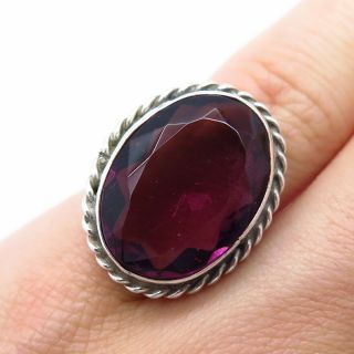 Antique Victorian 925 Sterling Silver Amethyst Gem Handcrafted Ring Size 6